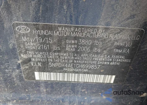 2016 Hyundai Elantra Se z USA, uszkodzony, nr VIN 5NPDH4AE1GH699857